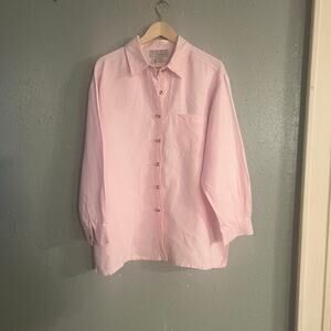 Real Comfort Women’s Long Sleeve Linen XL Shirt Pink Old Money Workwear business